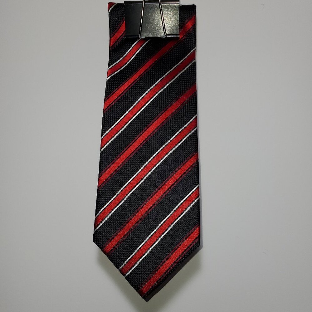 STAFFORD MENS BLACK/RED/WHITE STRIPE TIE